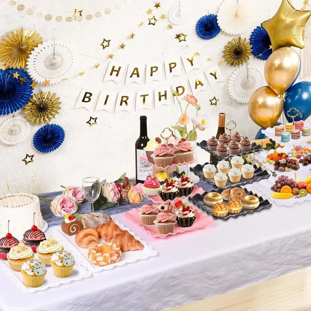 10 Pk Dessert Table Set - 4 3-Tier Cupcake Stands & 6 Serving Trays for Party